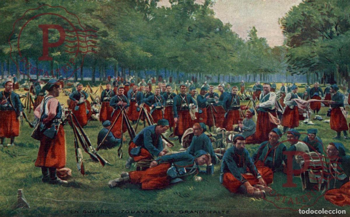 Postales: EN GUERRE. ZOUVES A LA GRAND HALTE. MILITAR. MILITAIRE.