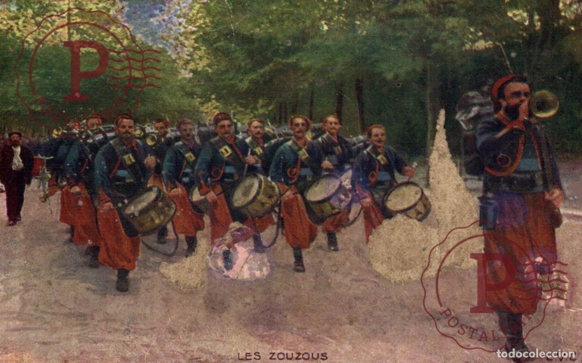Postales: LES ZOUZOUS. L.V.C. MILITAR. MILITAIRE. ETAT. DAMAGE. DA&Ntilde;ADA.