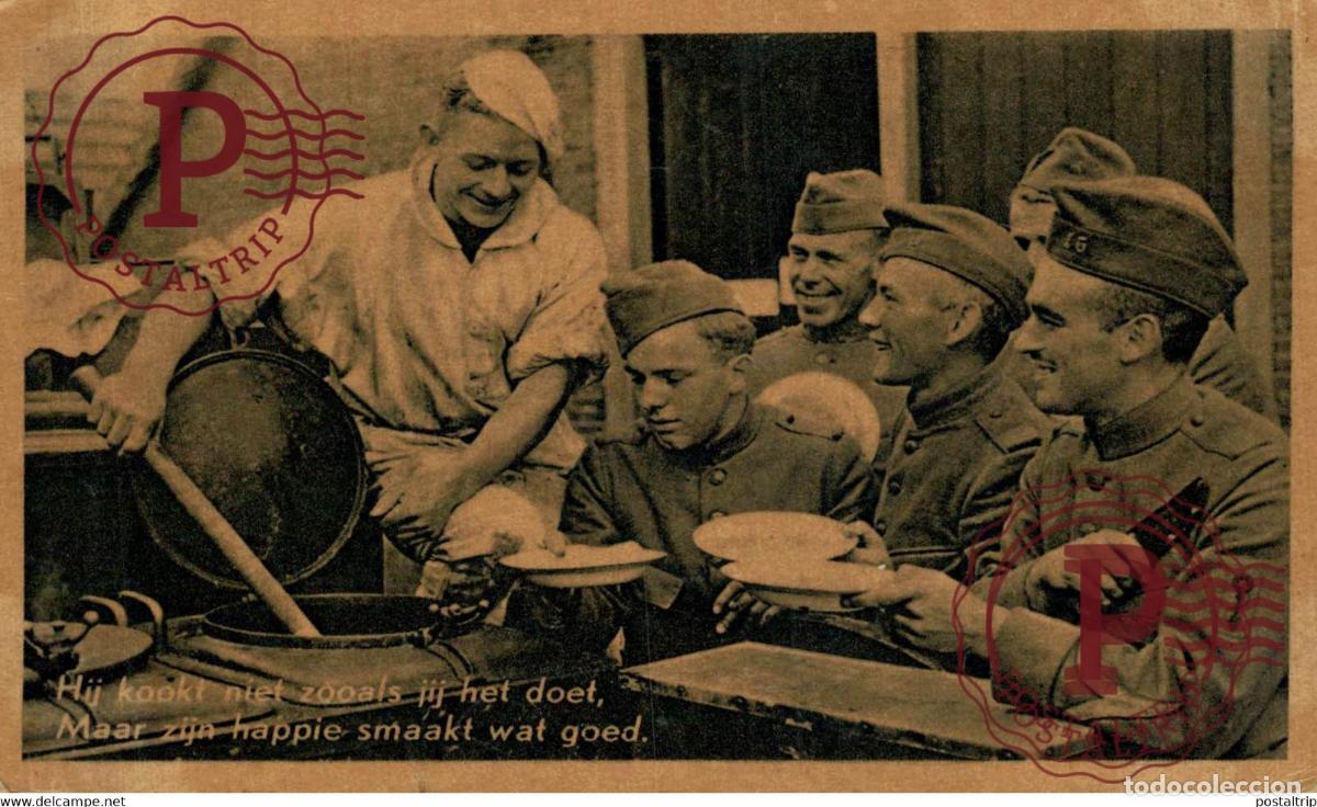 Postales: HIJ KOOKT NIET ZOOALS JIJ HET DOET, MAAR ZIJN HAPPIE SMAAKT WAT GOED MILITAIRE MILITARY MILIT&Auml;R