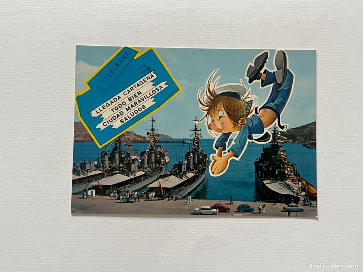 Postales: postal MILITAR CARTAGENA puerto y flota con dibujo infantil