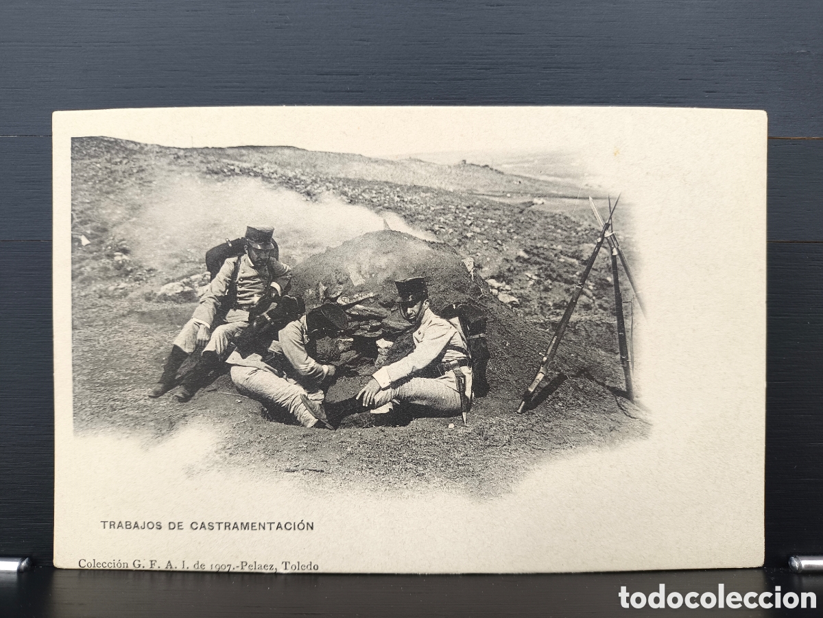 Postales: Antigua postal Trabajos de Castramentaci&oacute;n G.F.A.I. Academia Militar Toledo Ed. J. Pel&aacute;ez 1907