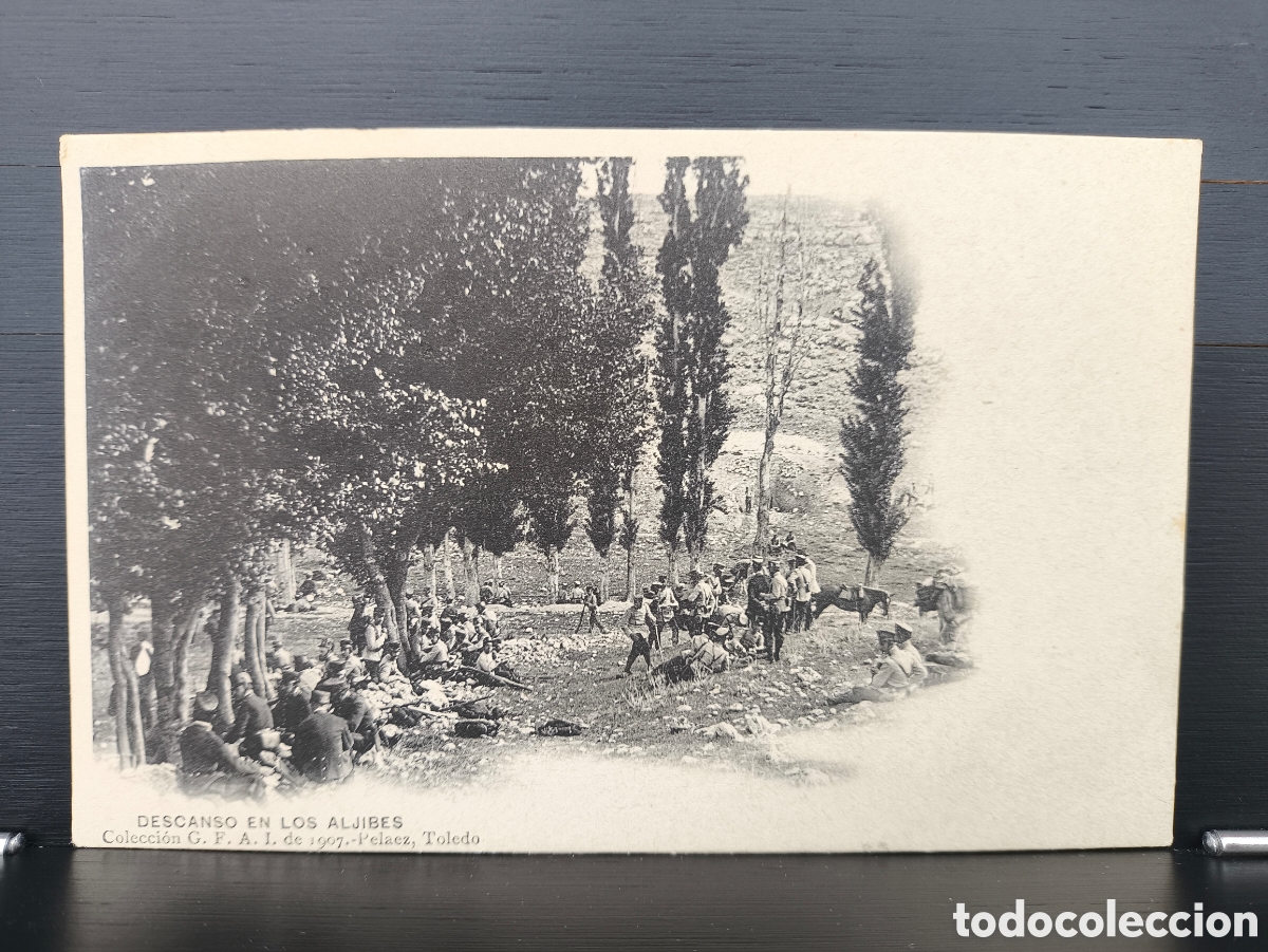 Postales: Antigua postal Descanso en los Aljibes G.F.A.I. Academia Militar Toledo Ed. J. Pel&aacute;ez 1907