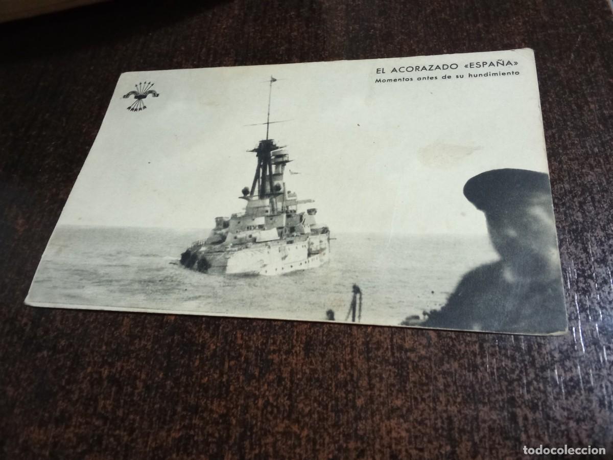 Postales: ANTIGUA POSTAL DE EL ACORAZADO ESPA&Ntilde;A - MOMENTOS ANTES DE SU HUNDIMIENTO -