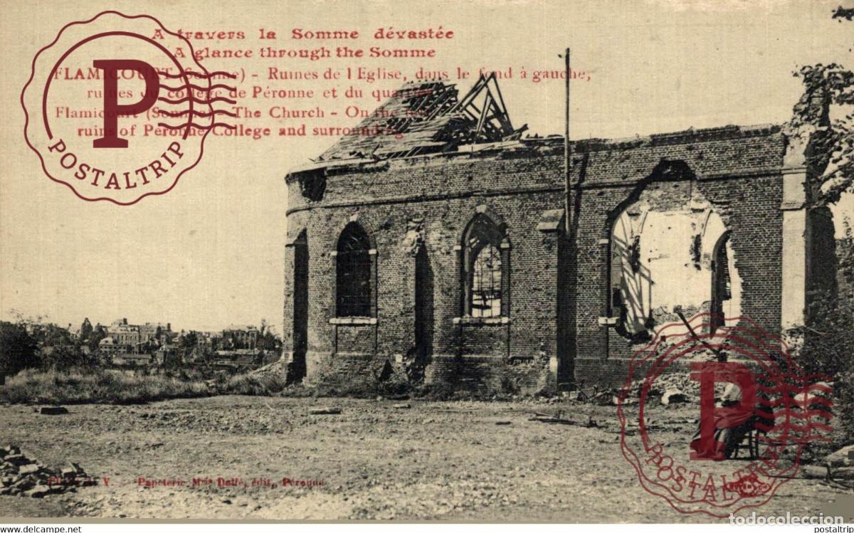 Postales: FLAMICOURT SOMME, RUINES DE LEGLISE DANS LE FOND &Agrave; GAUCHE MILITARY MILITAIRE MILIT&Auml;R