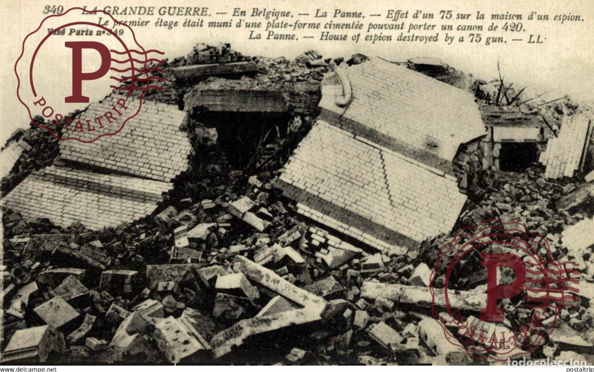 Cartoline: LA GRANDE GUERRE EN BELGIQUE LA PANNE EFFECT DUN 75 SUR LA MAISON DUN ESPION GUERRE WAR MILITAIRE