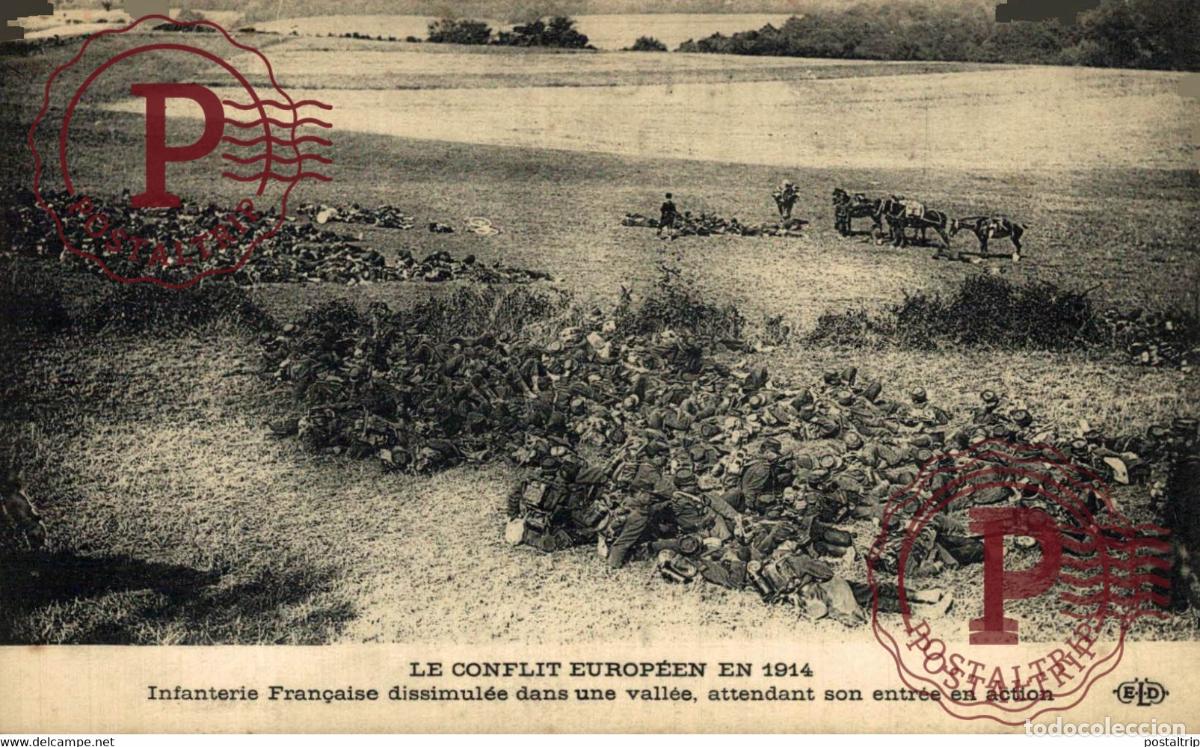 Cartoline: LE CONFLIT EUROP&Eacute;EN EN 1914 INFANTERIE FRAN&Ccedil;AISE DISSIMUL&Eacute;E DANS UNE VALL&Eacute;E GUERRE WAR MILITAIRE M