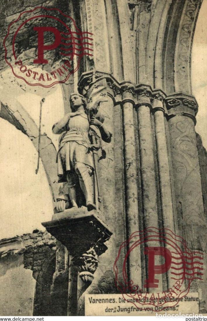 Cartoline: VARENNES DIE UNBESCH&Auml;DIGT GEBLIEBENE STATYE DES JUNGFRAU VON ORLEANS. GUERRE WAR MILITAIRE MILIT&Auml;R