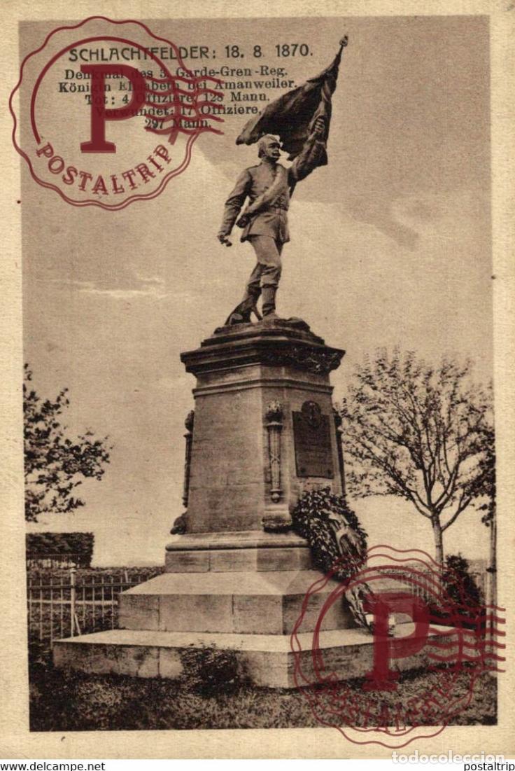 Postales: SCHLACHTFELDER 1870 DENKMAL DES 3. GARDE GREN REG. K&Ouml;NIGIN ELISABETH BEI AMANWEILER MILITAIRE MIL