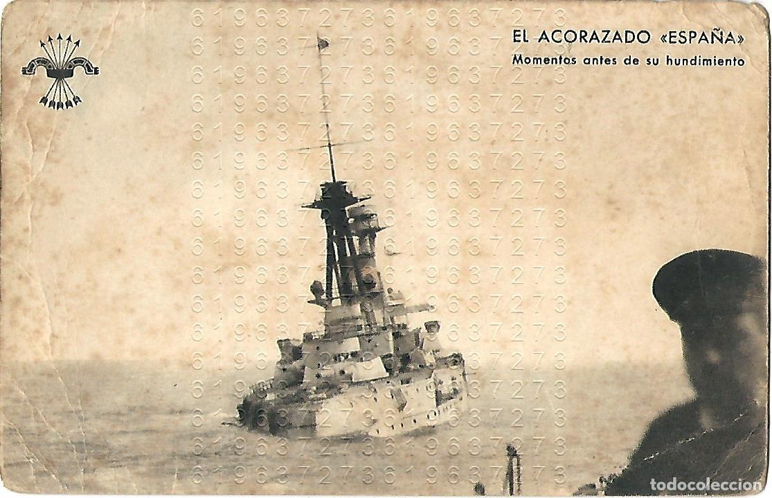 Postales: ACORAZADO ESPA&Ntilde;A MOMENTOS ANTES DE SU HUNDIMIENTO POSTAL M19