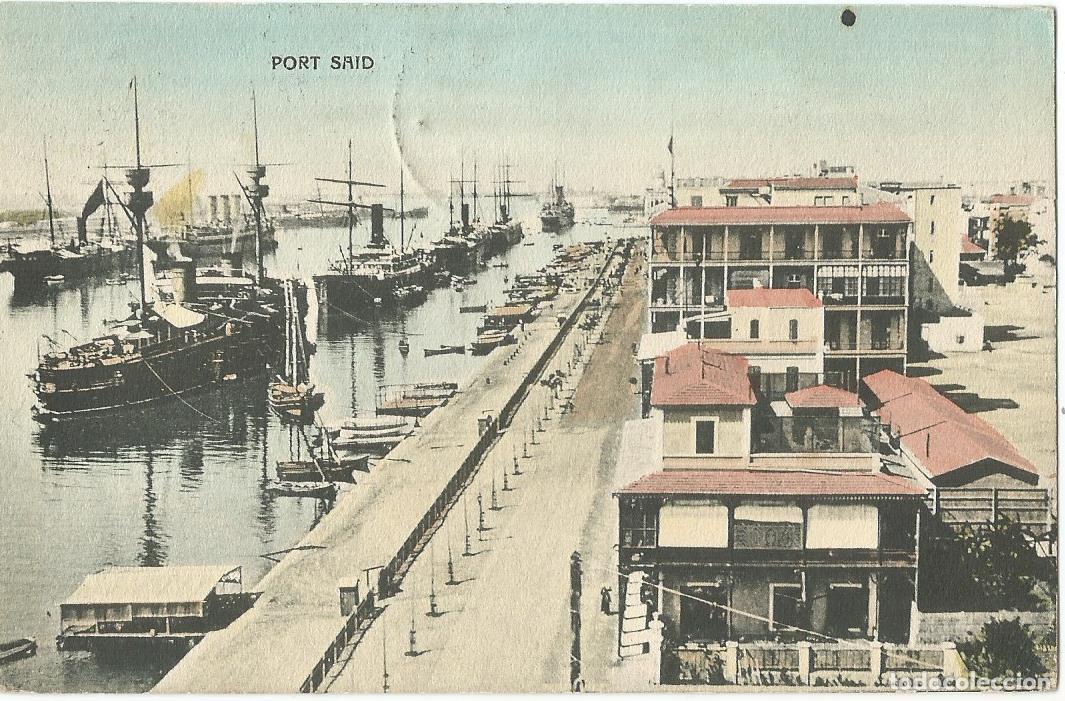 Postales: Acorazado Pelayo, Escuadra del Almirante C&aacute;mara en Port Said 1898, Circulada