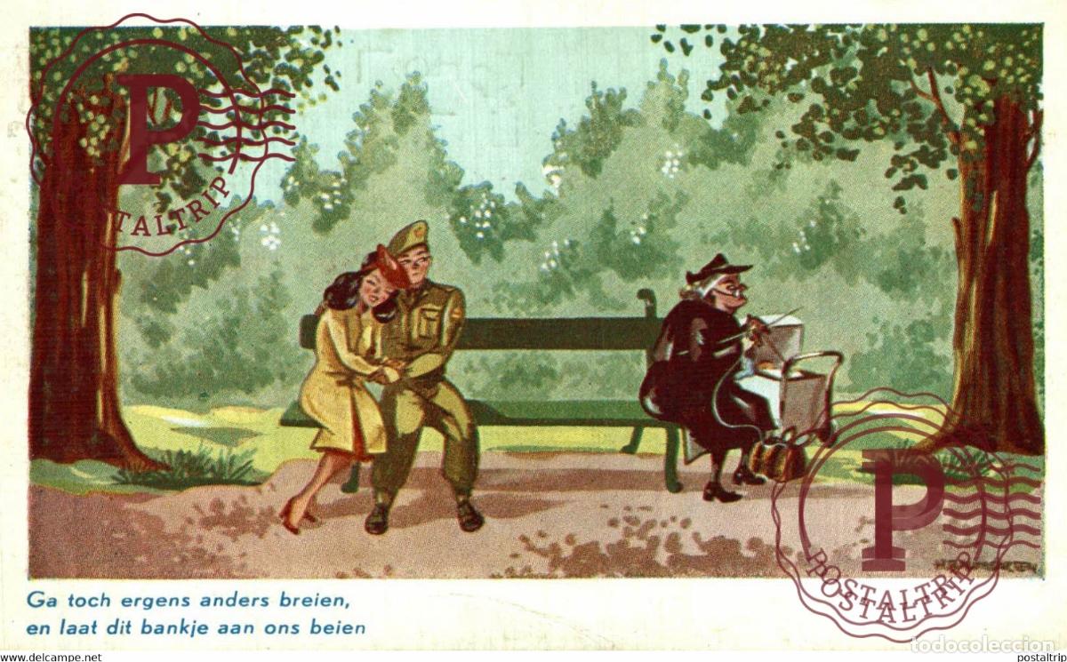Cartes Postales: GA TOCH ERGENS ANDERS BREIEN, EN LAAT DIT BANKJE AAN ONS BEIEN. MILITAIRE MILIT&Auml;R MILITARY