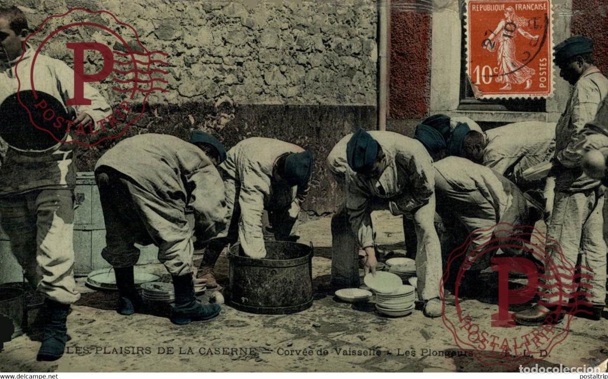 Cartes Postales: LES PLAISIRS DE LA CASERNE, CORV&Eacute;E DE VAISSELLE LES PLONGEURS. MILITAIRE MILIT&Auml;R MILITARY