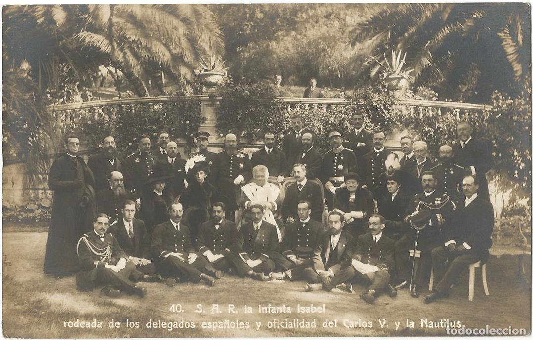Postales: La Infanta Isabel, la oficialidad del Crucero Acorazado Carlos V y de la Corbeta Nautilus, Circ 1910