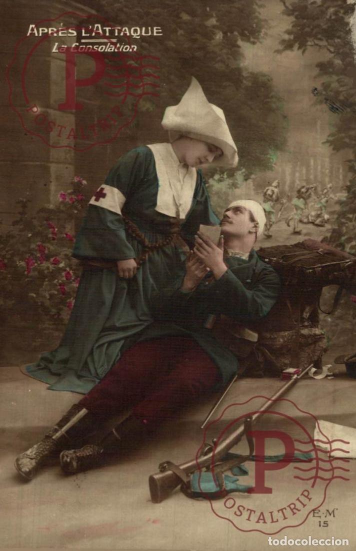 Postkarten: APRES LATTAQUE LA CONSOLATION MILITAR. MILITAIRE.
