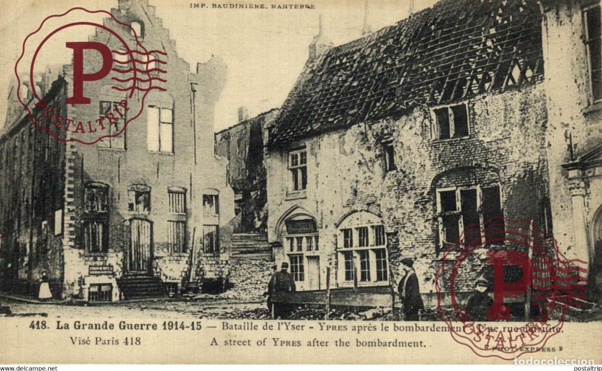 Postkarten: Bataille de lYser apr&eacute;s le bombardemunt Une rue d&eacute;truite MILITARY MILITAIRE MILIT&Auml;R