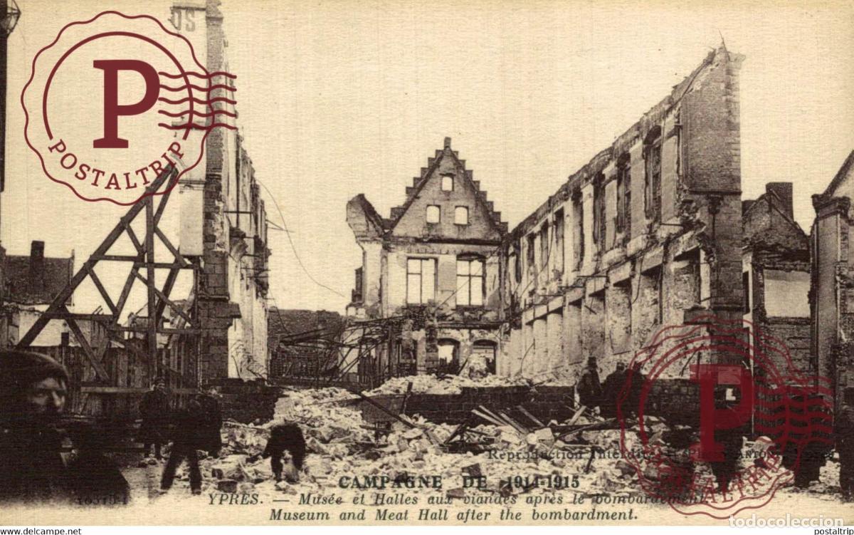 Postkarten: Museum and Meat Hall after the bombardment MILITARY MILITAIRE MILIT&Auml;R