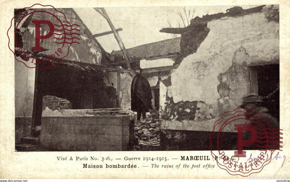 Postkarten: Maison bombard&eacute;e The ruins of the post office MILITARY MILITAIRE MILIT&Auml;R