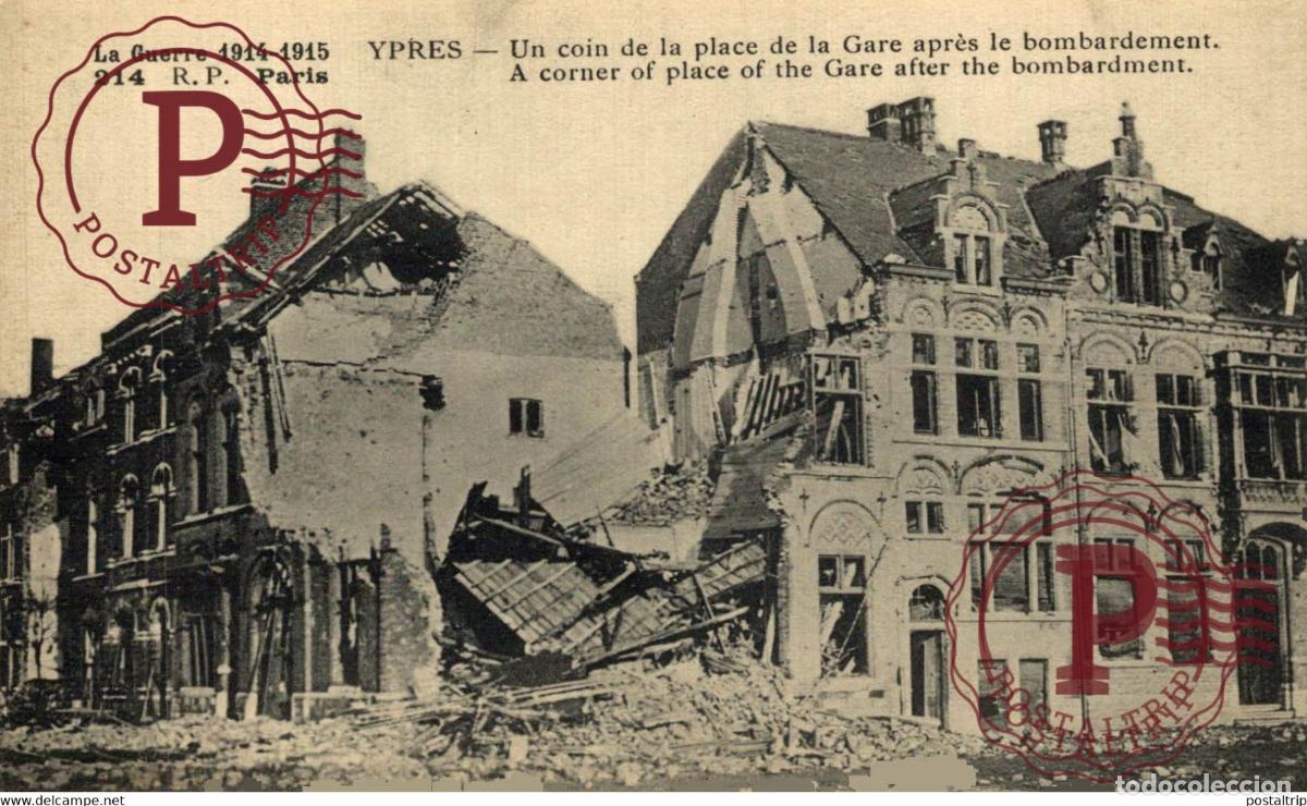 Postales: Ypres Un coin de la Place de la GAre apr&eacute;s de la Gare apr&eacute;s le bombardement MILITARY MILITAIRE MILI