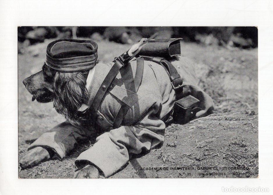 Postales: ACADEMIA DE INFANTER&Iacute;A, GABINETE FOTOGR&Aacute;FICO N.&deg; 35. UN ESCUCHA. 1909