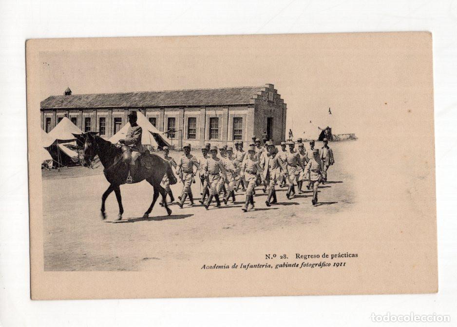 Postales: N.&ordm; 28. REGRESO DE PR&Aacute;CTICAS ACADEMIA DE INFANTER&Iacute;A, GABINETE FOTOGR&Aacute;FICO 1911.