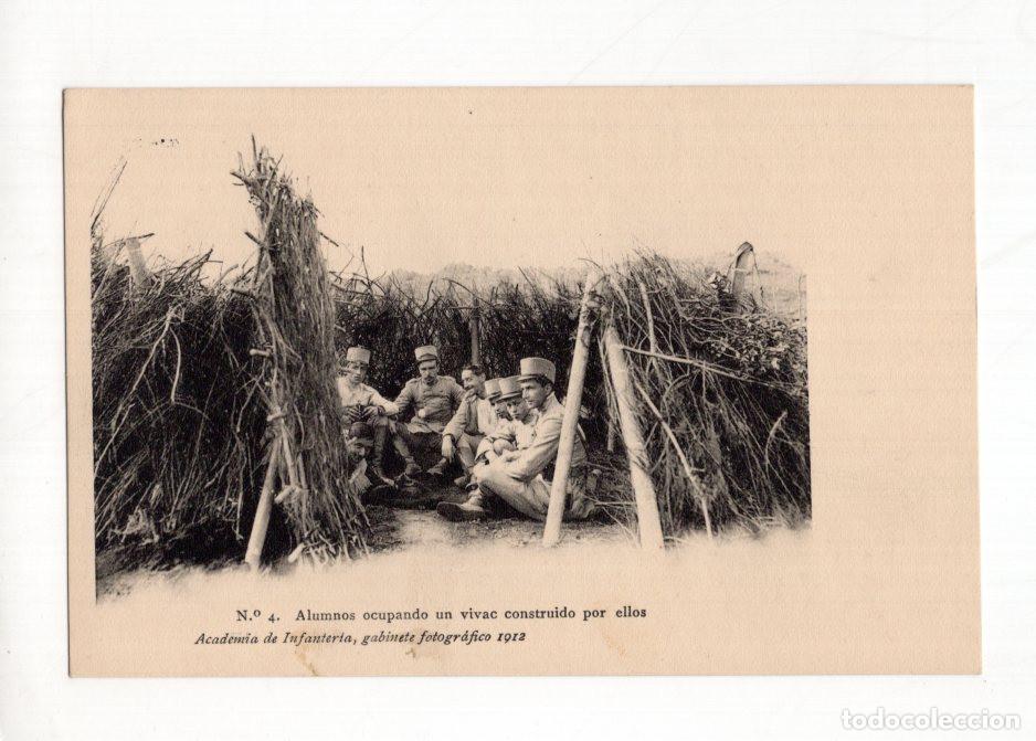 Postales: N.&ordm; 4. ALUMNOS OCUPANDO UN VIVAC CONSTRUIDO POR ELLOS. ACADEMIA DE INFANTER&Iacute;A, GABINETE FOTOGR&Aacute;FICO