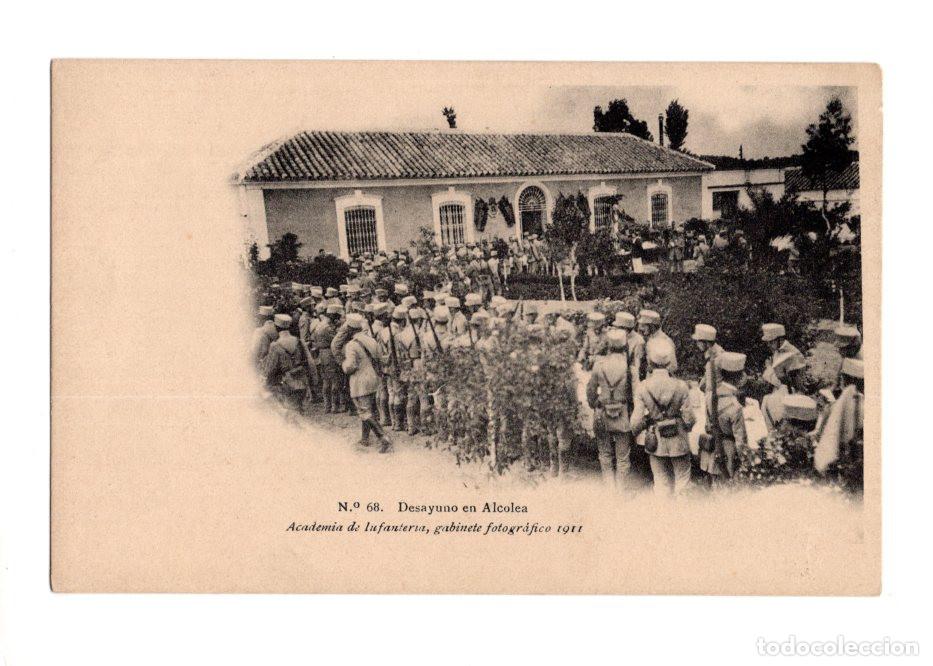 Postales: N.&ordm; 68. DESAYUNO EN ALCOLEA ACADEMIA DE INFANTER&Iacute;A, GABINETE FOTOGR&Aacute;FICO 1911.
