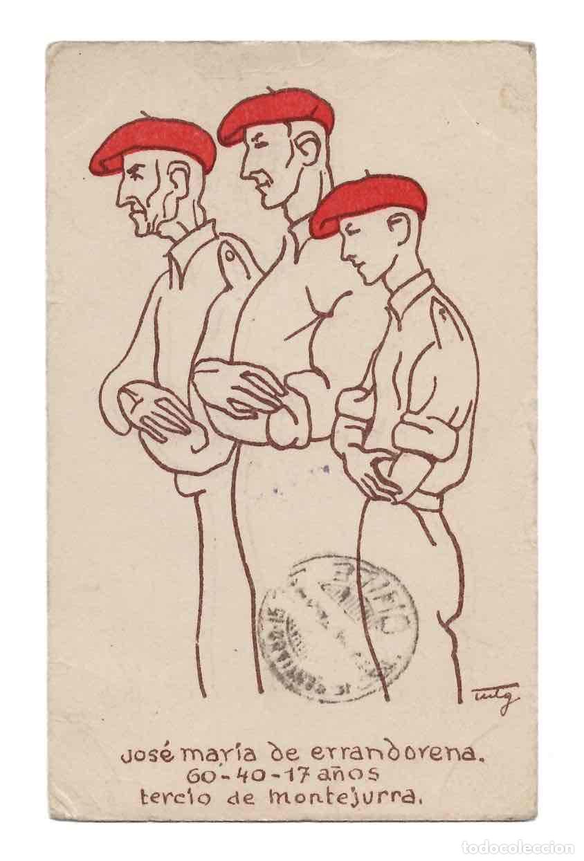 Postales: TARJETA POSTAL CENSURA MILITAR. JOSE MARIA DE ERRANDORENA TERCIO DE MONTEJURRA. CARLISMO. 1938