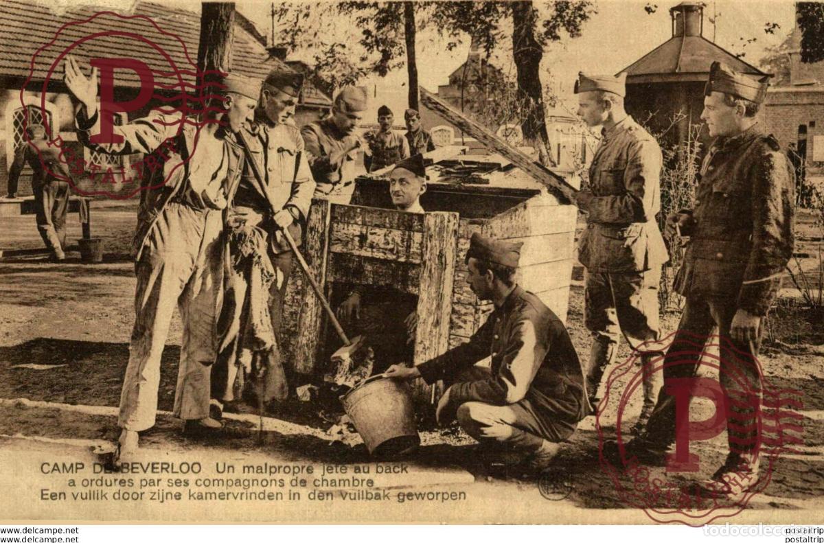 Postcards: Un malpropre jet&eacute; au bac &agrave; ordures par ses compagnons de LEOPOLDSBURG BOURG LEOPOLD Camp de BEVERLOO