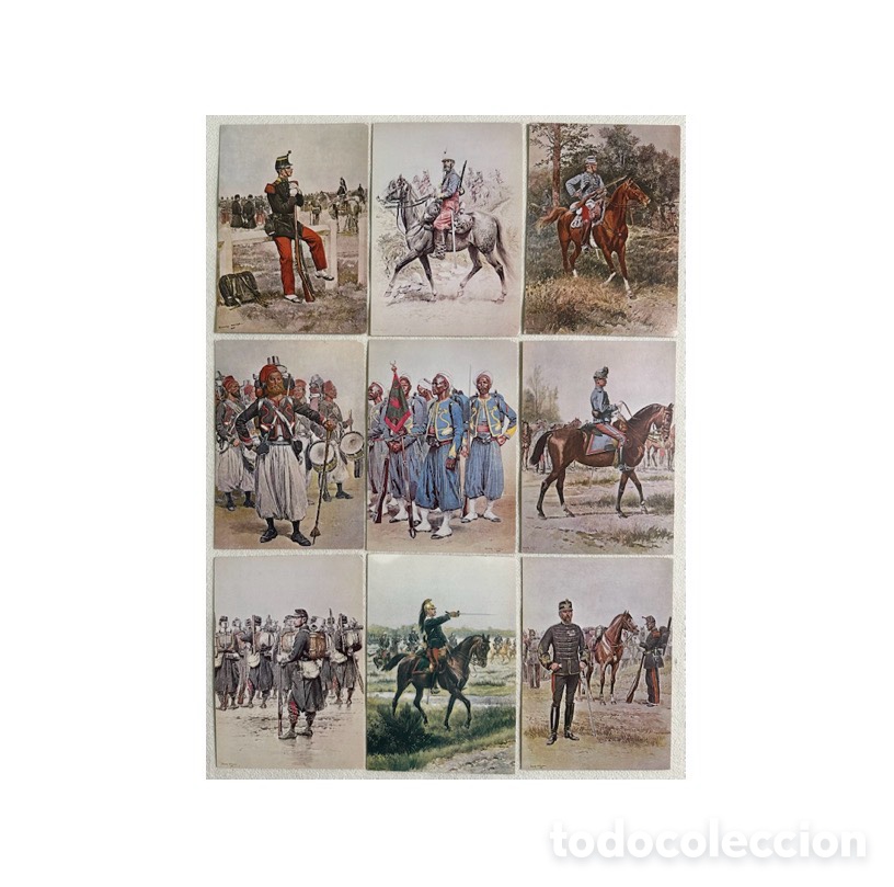Postales: Uniformes del ej&eacute;rcito Franc&eacute;s 1885-1887. Lote de 9 viejas postales, Imperial War Museum.