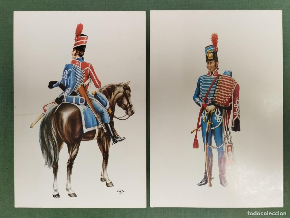 Postales: DOS POSTALES HUSARES MARIA LUISA 1808 IMPREOS EN BARCELONA MILITAR