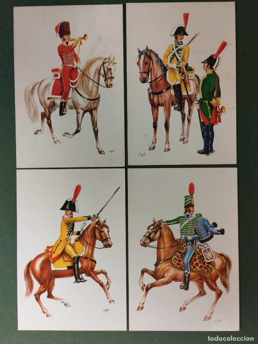 Postales: CUATRO POSTALES EJERCITO ESPA&Ntilde;OL 1808 CABALLERIA EDITADAS EN BARCELONA MILITAR