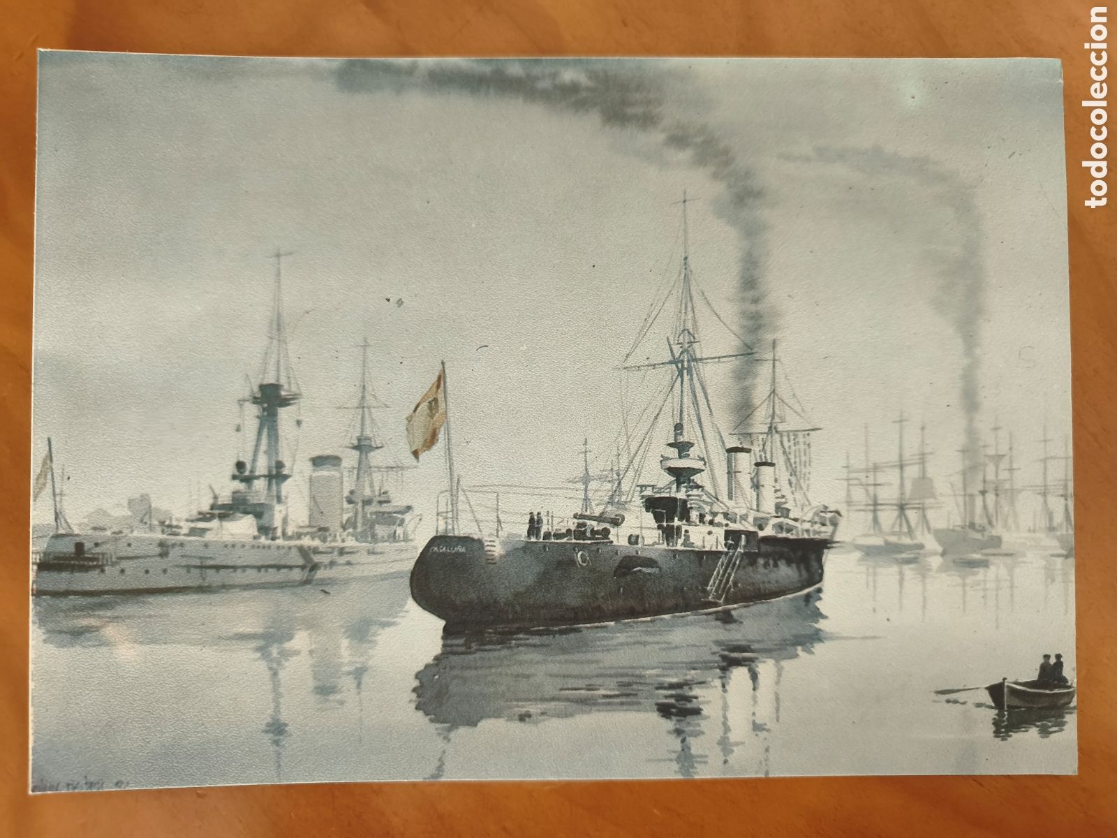 Postales: L&aacute;mina / Tarjeta Revista General de Marina: Crucero-Acorazado Catalu&ntilde;a y Alfonso XIII. A. Molins