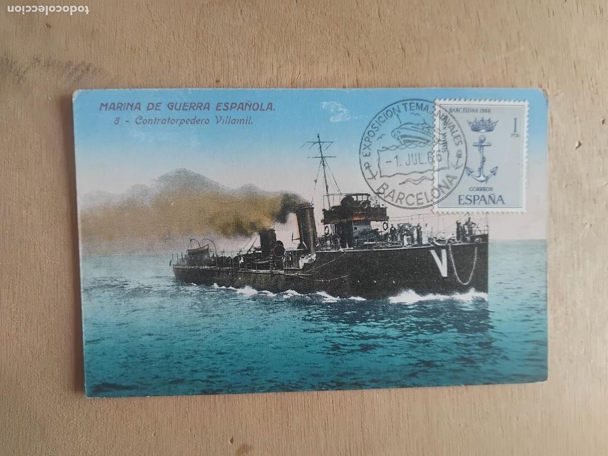 Postales: CONTRATORPEDERO VILLAMIL. SELLO Y MATASELLOS EXPOSICION DE TEMAS NAVALES 1966
