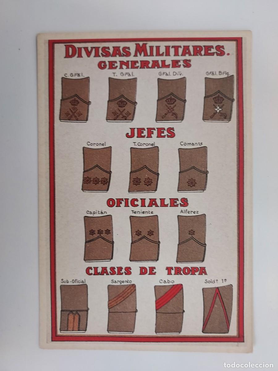 Postales: POSTAL MILITAR DIVISAS MILITARES GENERALES JEFES OFICIALES CLASES DE TROPA. SIN CIRCULAR