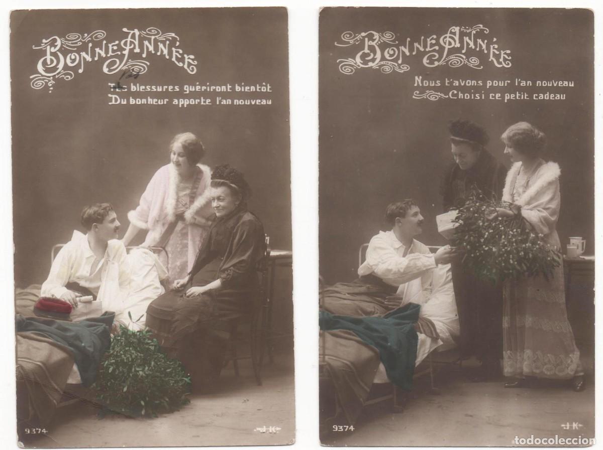Postales: Serie de 2 Postales francesas principios del XX- escrita-Soldado en Cama