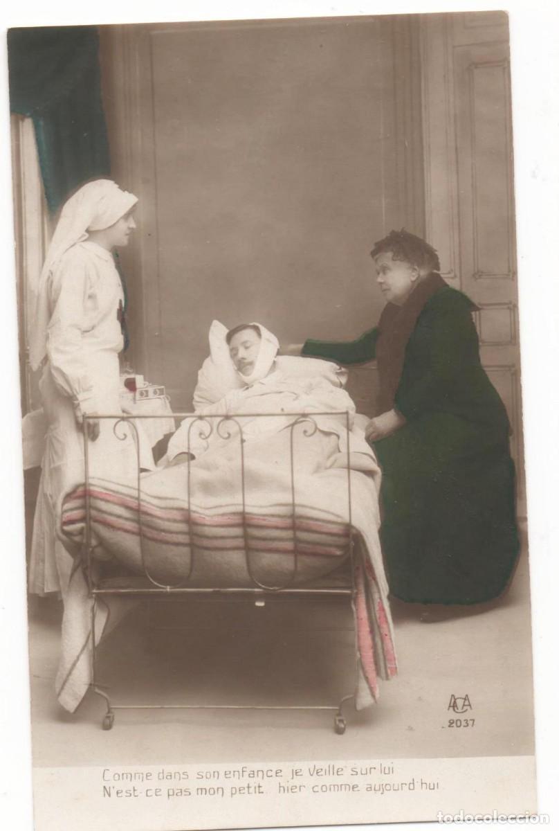 Postales: Postal francesa principios del XX- sin circular--Soldado en Cama
