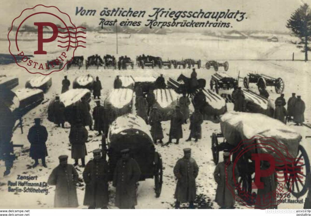 Postcards: RPPC VOM OSTLICHEN KRIEGSSCHAUPLATZ RAST KORPSBRUCKENTRAINS PAUL HOFFMANN BERLIN 17*12cm 191415 WW