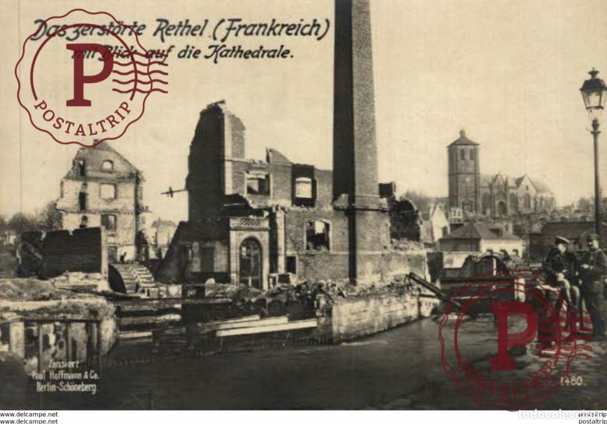 Postales: RPPC DAS ZERSTORTE RETHEL FRANCE BLICK AUF DIE KATHEDRALE 17*12cm 191415 WWI WWICOLLECTION