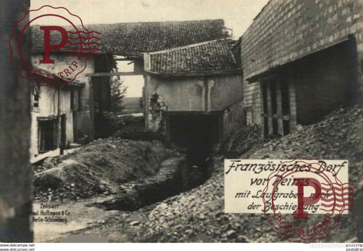 Postales: RPPC FRANZOSISCHES DORF VOR REIMS LAUFGRABEN 17*12cm 191415 WWI WWICOLLECTION