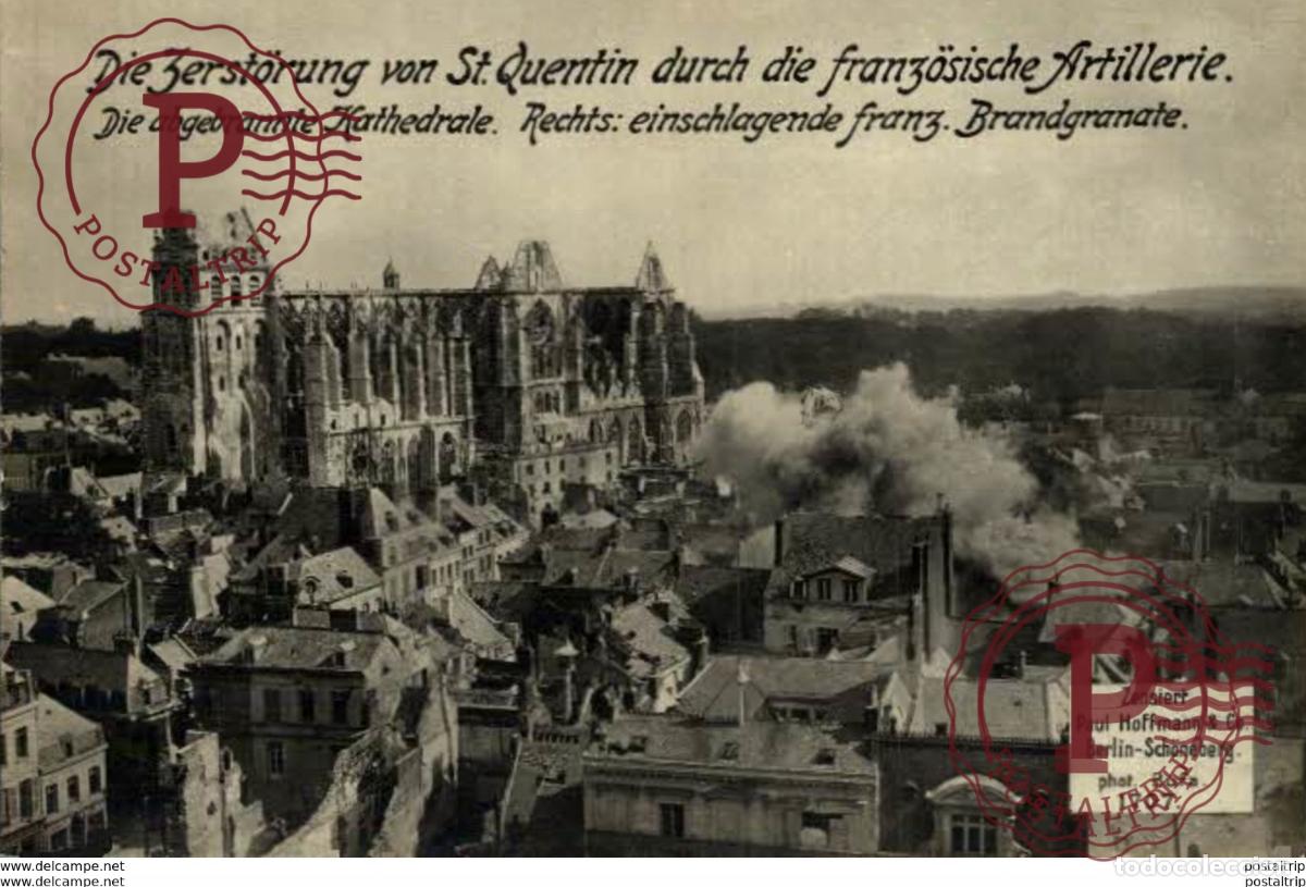 Postales: RPPC SAINT ST QUENTIN ABGEBRANNTE KATHEDRALE ZERST&Ouml;RUNG 17*12cm 191415 WWI WWICOLLECTION