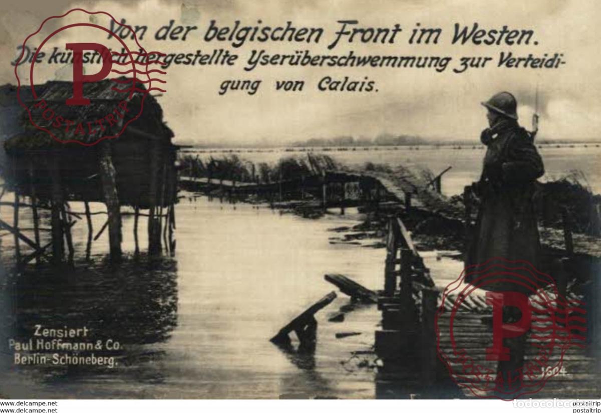 Postales: RPPC BELGISCHEN FRONT YSERUBERSCHWEMMUNG ZUR VERTEIDIGUNG CALAIS 17*12cm 191415 WWI WWICOLLECTION