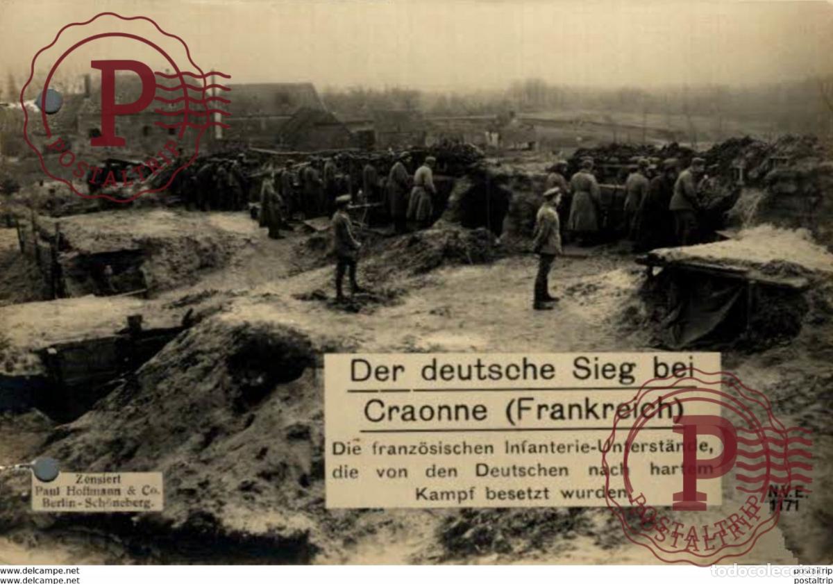 Postales: RPPC PERFORATION SEE SCAN DER DEUTSCHE SIEG BEI CRAONNE PAUL HOFFMANN BERLIN 17*12cm 191415 WWI