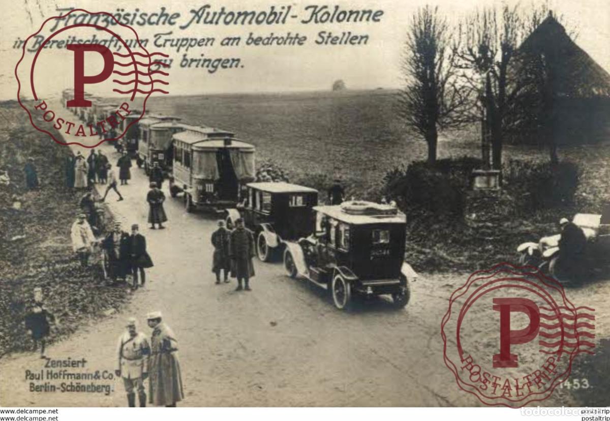 Postales: RPPC CARTE PHOTO 17*12cm. Franz&ouml;sische Automobil-Kolonne. Paul Hoffmann 191415 WWI WWICOLLECTION