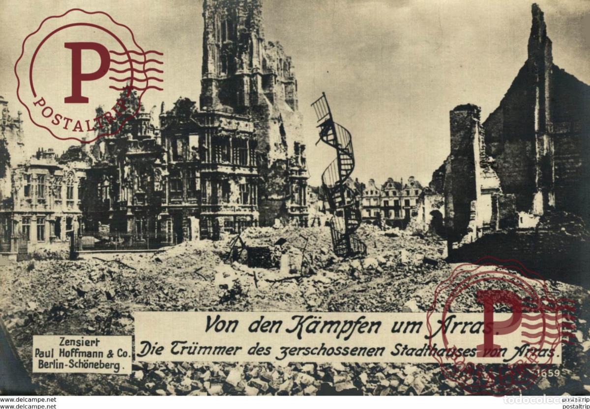 Postales: RPPC 17*12cm ARRAS VON DEN KAMPFEN UM ARRAS STADTHAUSES Paul Hoffmann 191415 WWI WWICOLLECTION