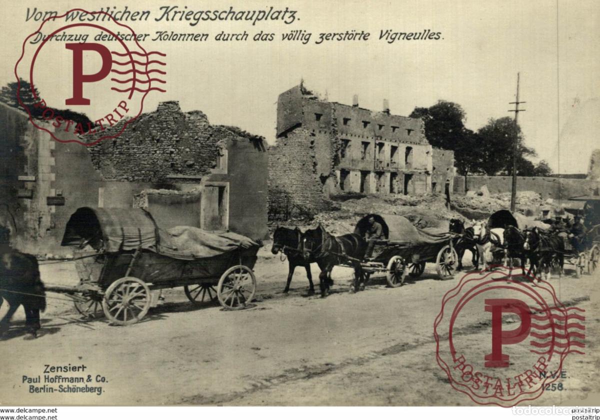 Postales: RPPC 17*12cm VIGNEULLES DURCHZUG DEUTSCHER KOLONNEN Paul Hoffmann 191415 WWI WWICOLLECTION