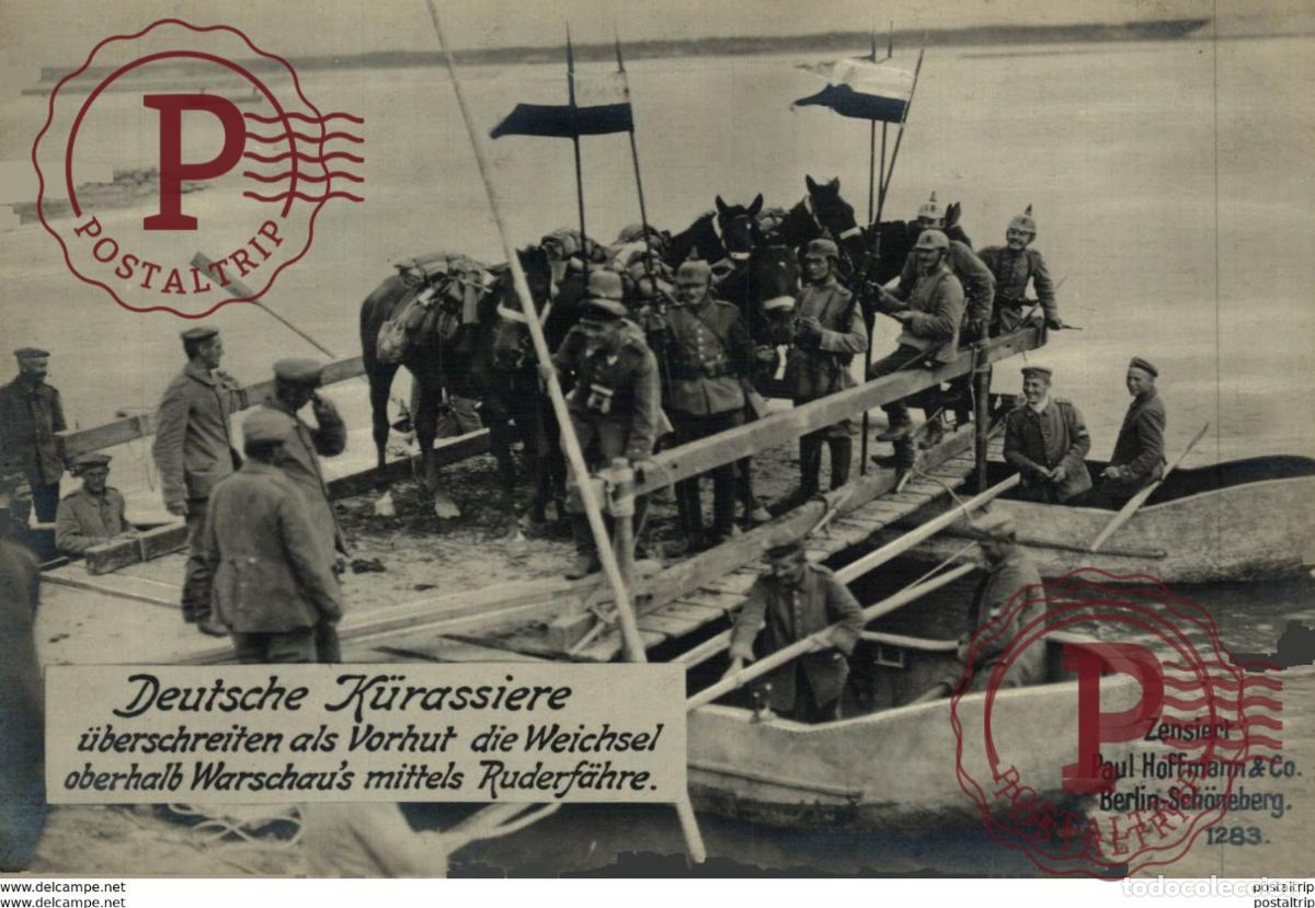 Postales: RPPC 17*12cm DEUTSCHE KURASSIERE VORHUT WEICHSEL WARSCHAU RUDERFAHRE Paul Hoffmann 191415 WWI W