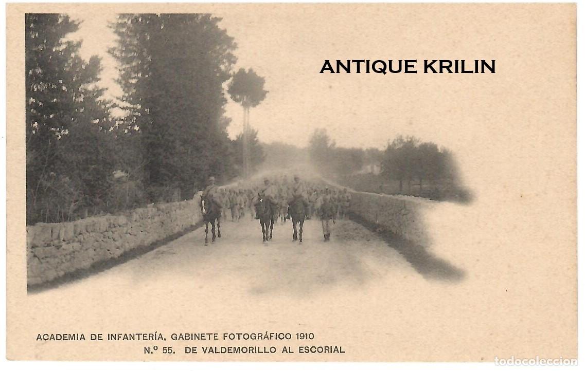 Postales: ACADEMIA DE INFANTERIA 1910 N&ordm; 55 DE VALDEMORILLO AL ESCORIAL / HAUSER MENET / SIN FRANQUEAR