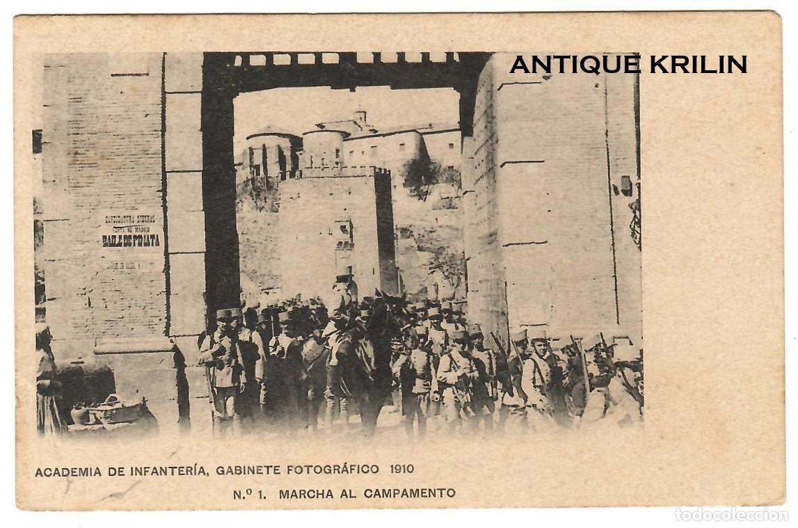 Postales: ACADEMIA DE INFANTERIA 1910 N&ordm; 1 MARCHA AL CAMPAMENTO / HAUSER-MENET / SIN FRANQUEAR