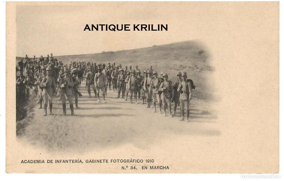 Postales: ACADEMIA DE INFANTERIA 1910 N&ordm; 34 EN MARCHA / HAUSER-MENET / SIN FRANQUEAR