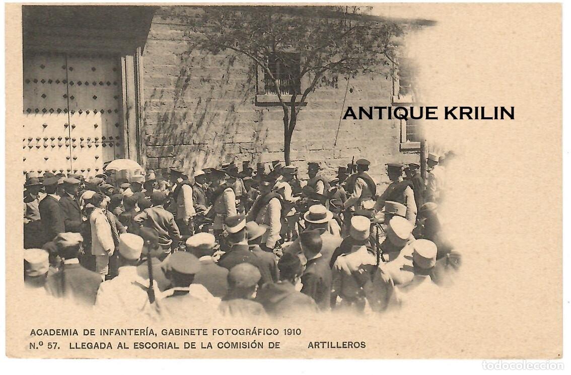 Postales: ACADEMIA DE INFANTERIA 1910 N&ordm; 57 LLEGADA AL ESCORIAL COMISION DE ARTILLEROS / HAUSER-MENET